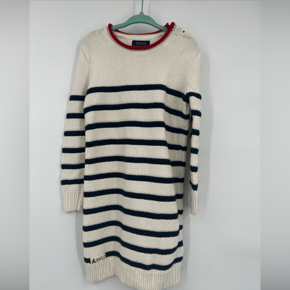 Polo by Ralph Lauren Cream & Navy Striped Crewneck Sweater Dress